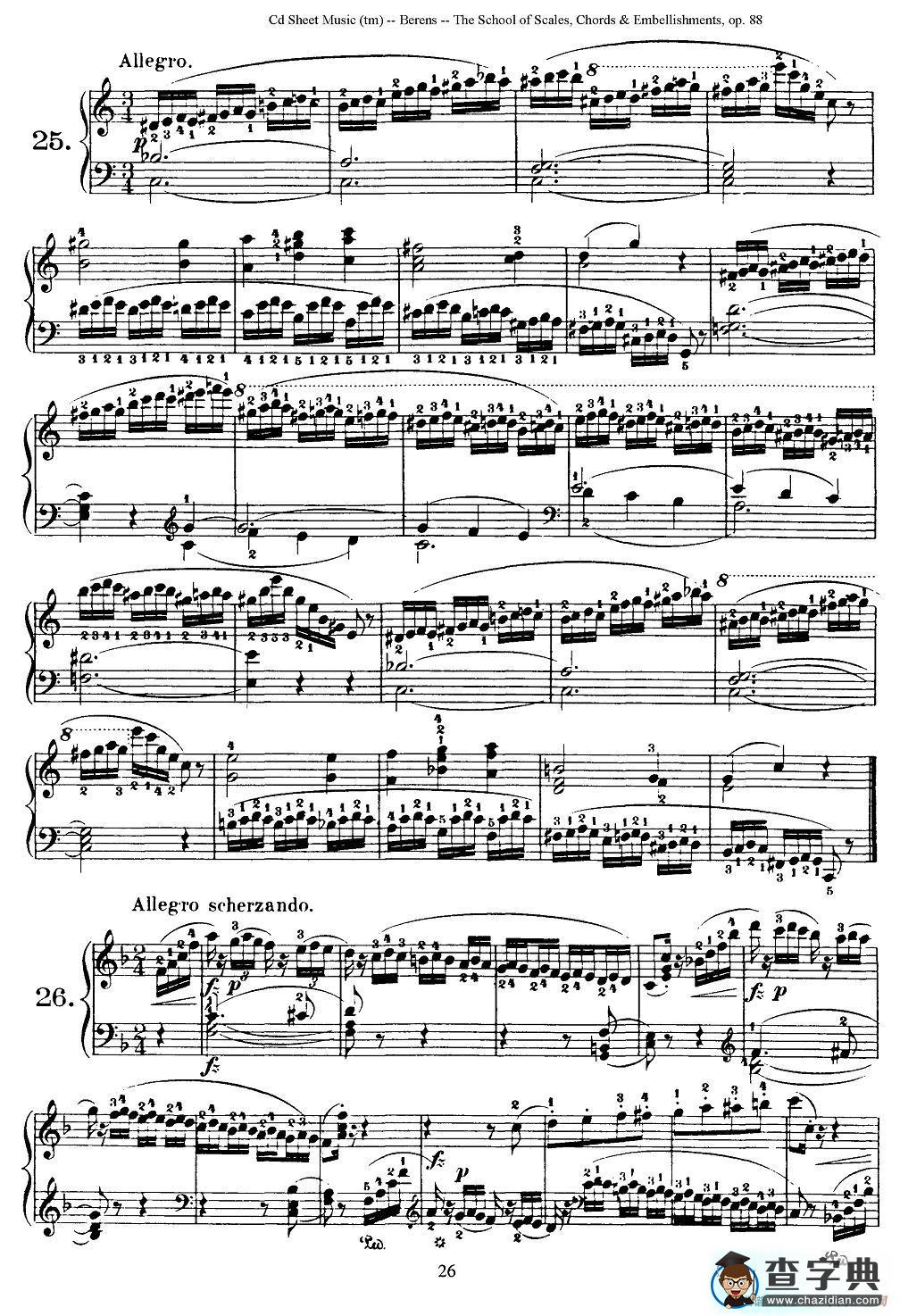 贝伦斯28首钢琴（和弦及装饰音）练习曲（25—28）钢琴谱