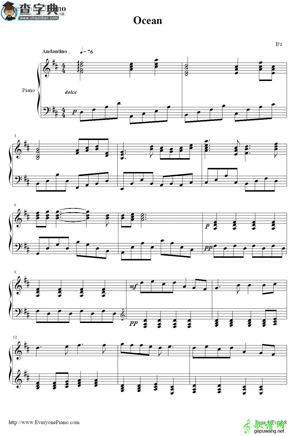 【Ocean钢琴谱】《海猿Evolution》主题曲Ocean双手钢琴简谱