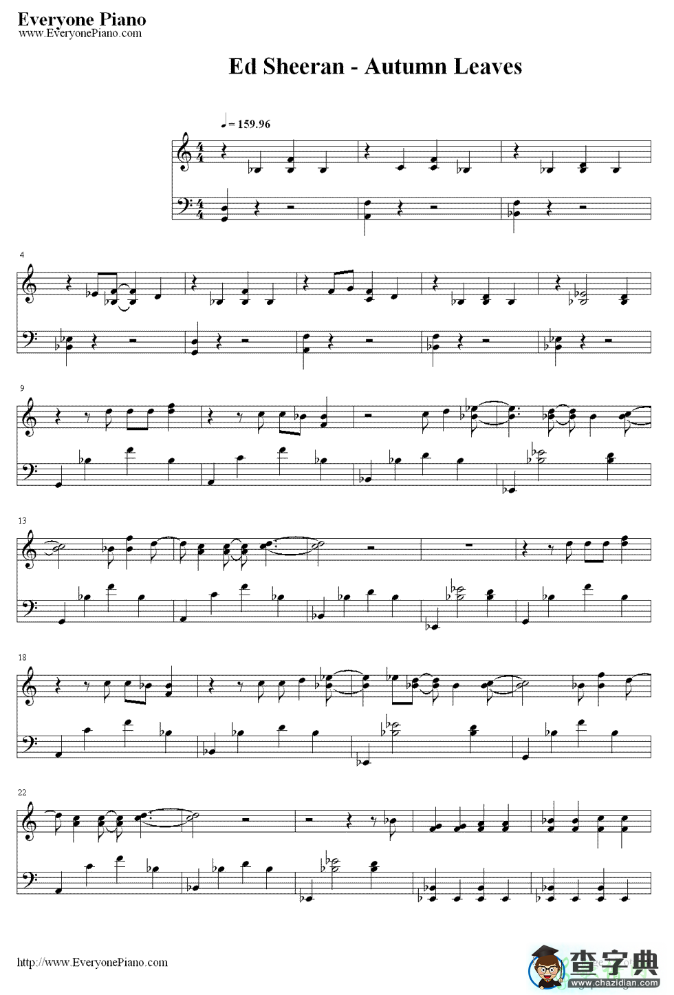 【Autumn Leaves钢琴谱】Autumn Leaves双手钢琴简谱