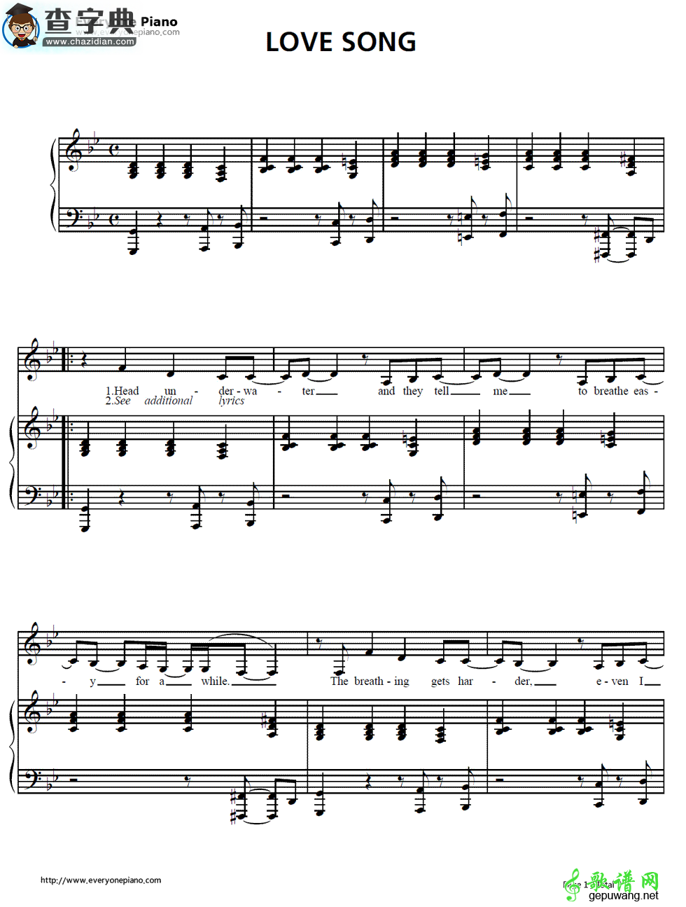 【Love Song钢琴谱】Sara Bareilles
