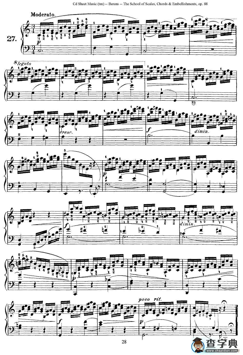 贝伦斯28首钢琴（和弦及装饰音）练习曲（25—28）钢琴谱