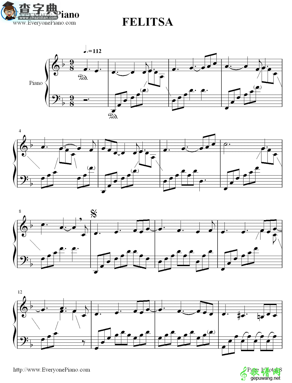 【Felitsa钢琴谱】雅尼（费丽萨）Felitsa钢琴谱