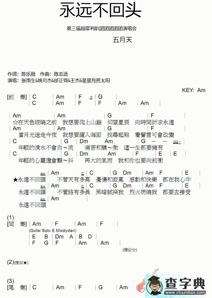 【永远不回头吉他谱】张雨生永远不回头吉他谱
