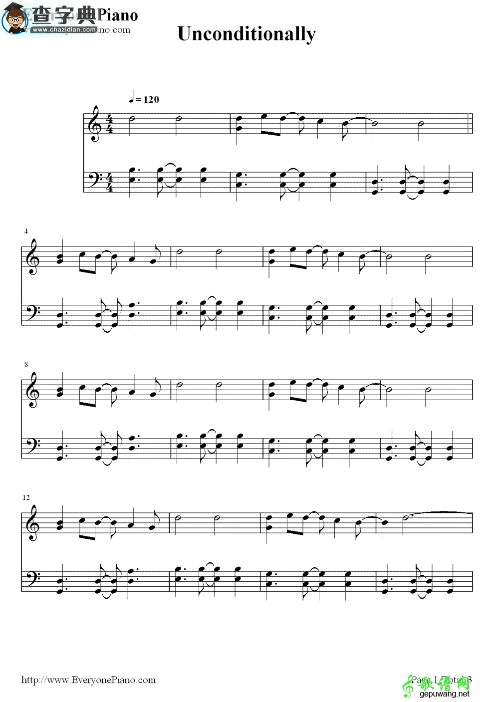 【Unconditionally钢琴谱】Katy Perry