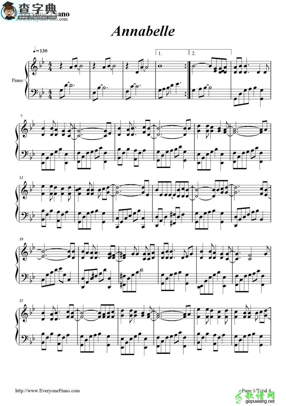 Annabelle钢琴谱_Pianoboy  Annabelle钢琴谱