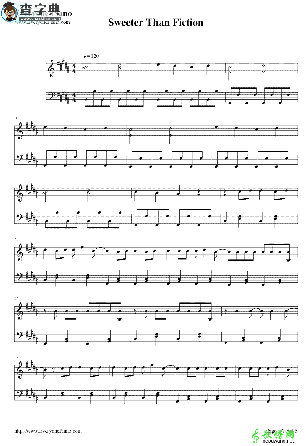 【Sweeter Than Fiction钢琴谱】Taylor Swift