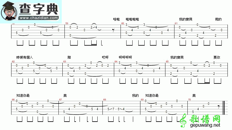 宝贝吉他谱_张悬宝贝吉他谱