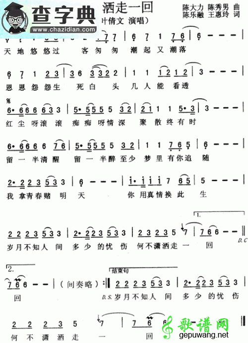 【潇洒走一回吉他谱】叶倩文潇洒走一回吉他谱