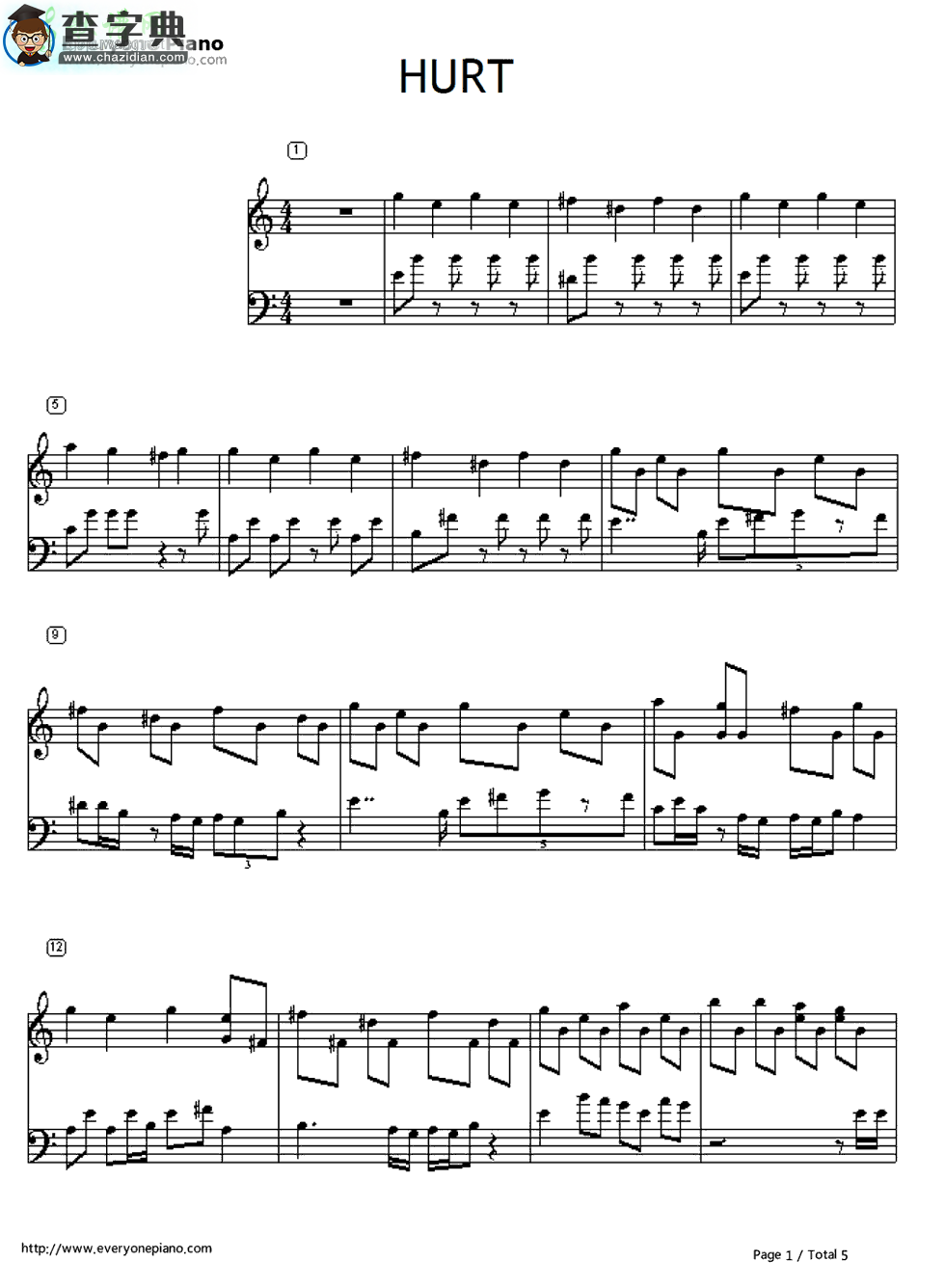 【Hurt钢琴谱】Christina Aguilera