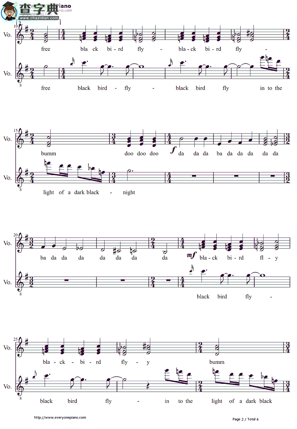 【Blackbird钢琴谱】The Beatles