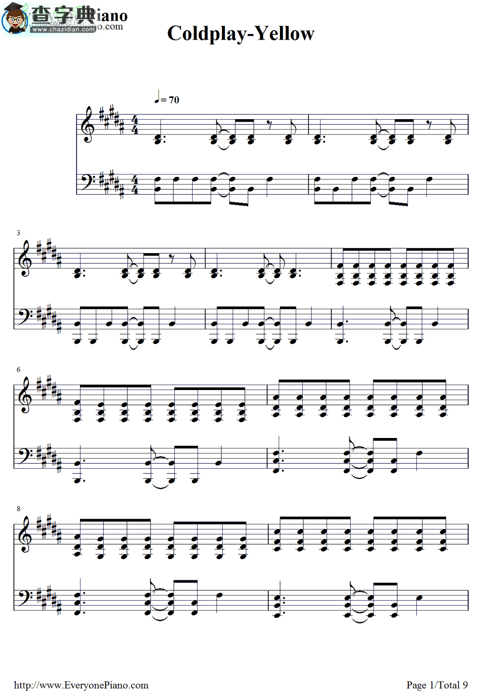 【Yellow钢琴谱】Coldplay