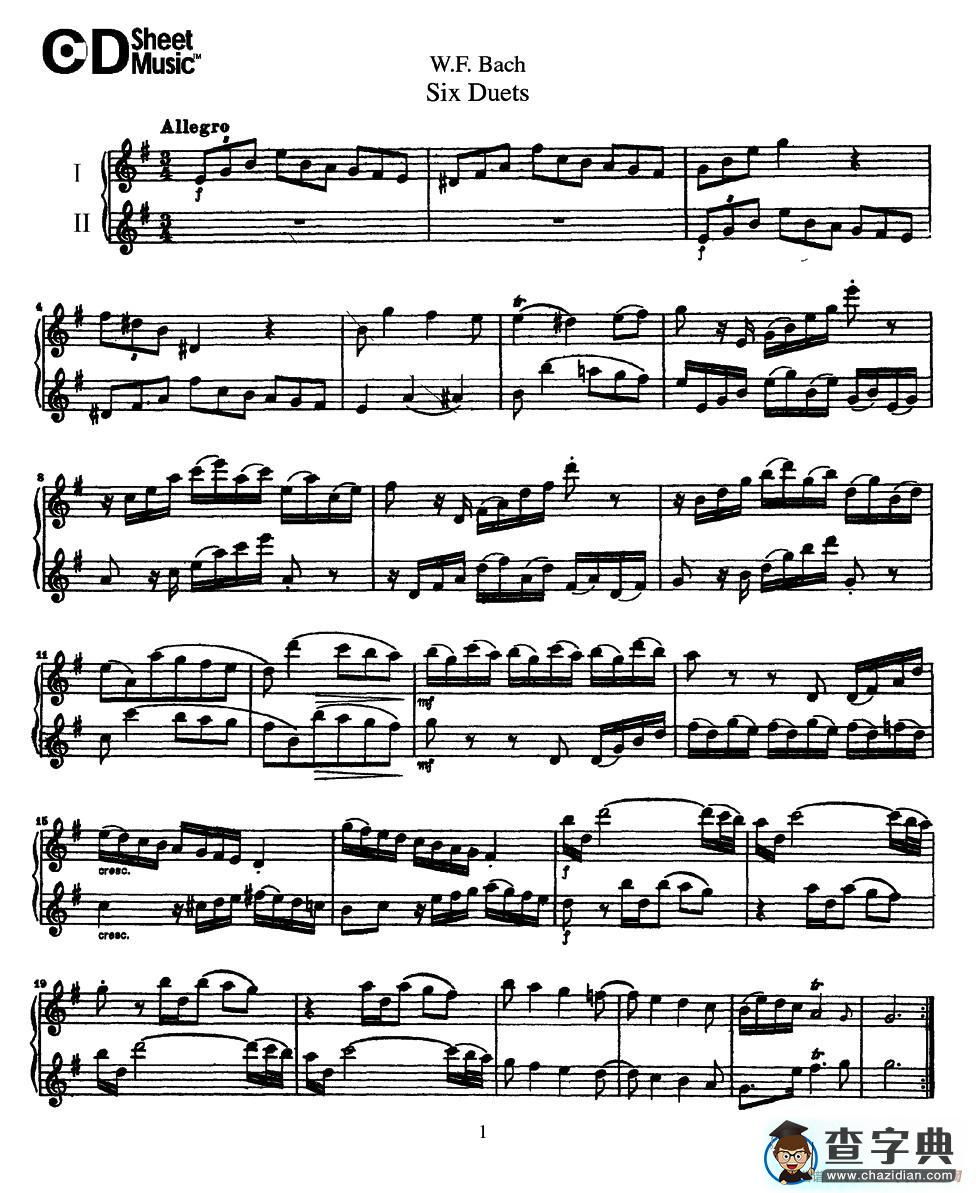 Six  Duets（6首二重奏）（1）萨克斯谱