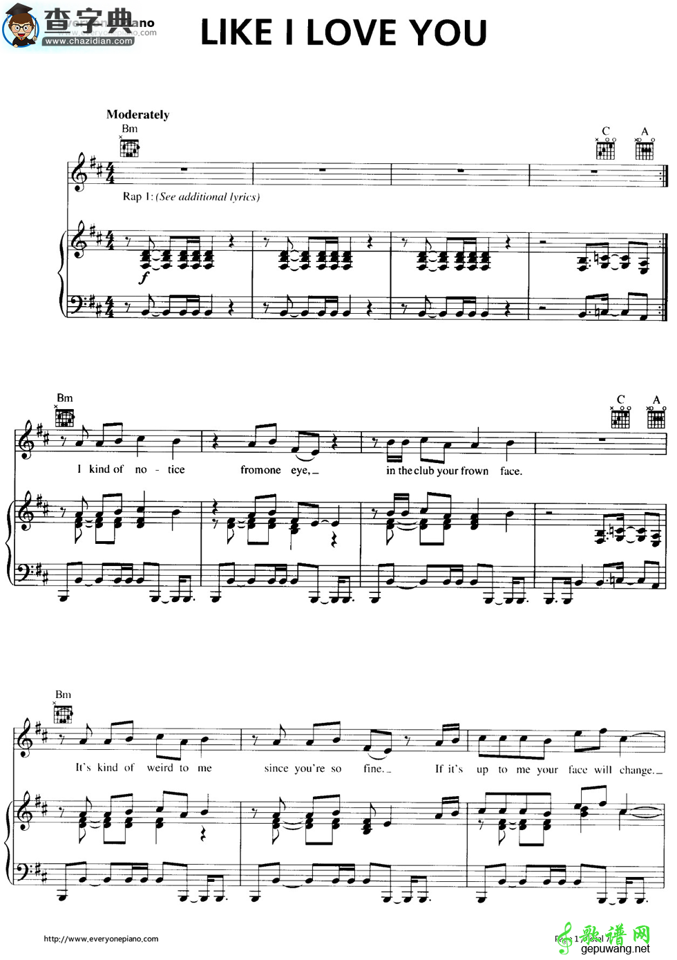 【Like I Love You钢琴谱】Justin Timberlake