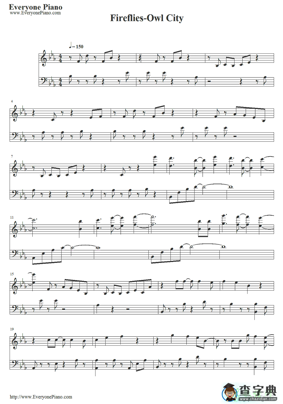 【Fireflies钢琴谱】Owl City