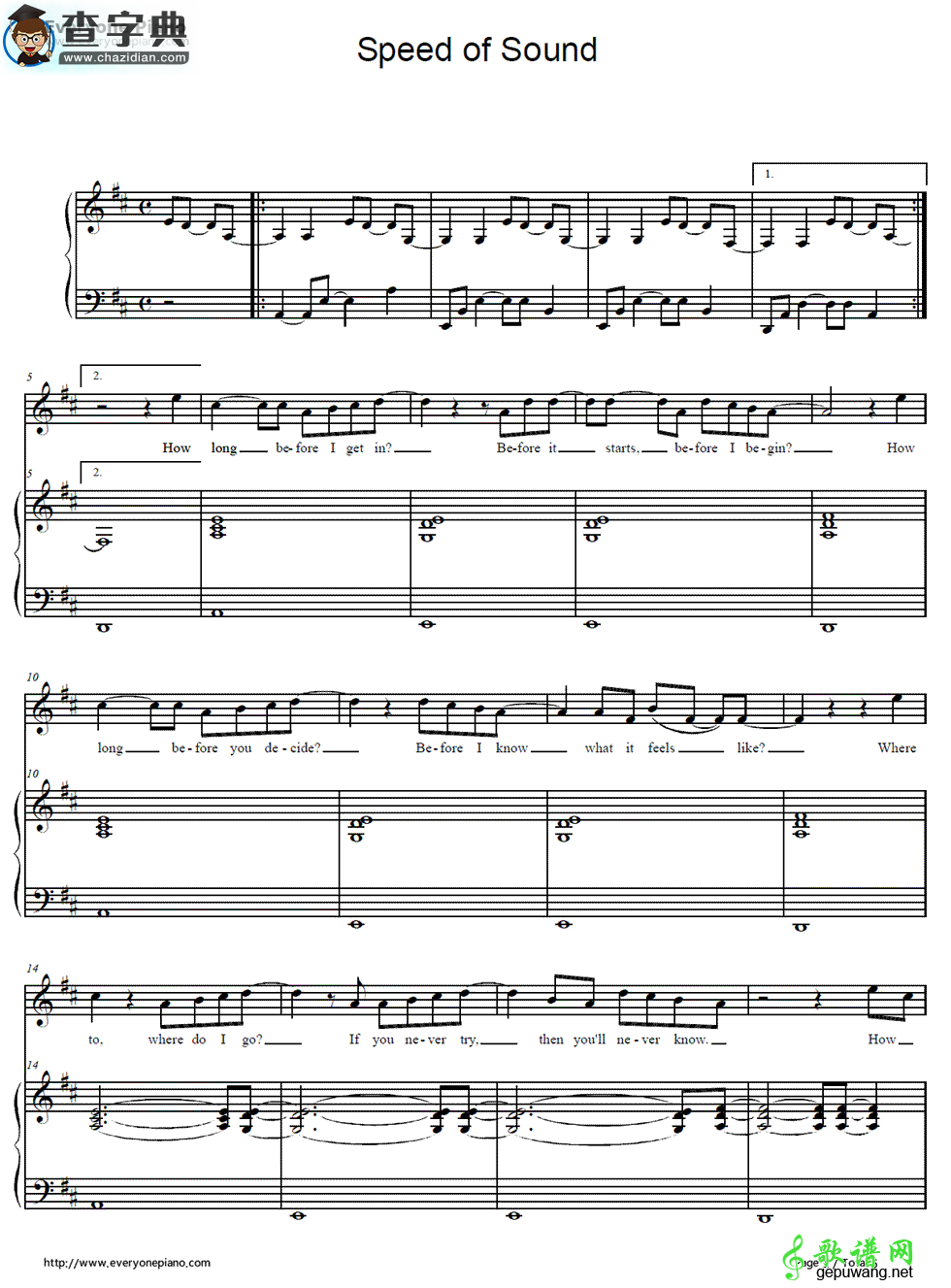 【Speed of Sound钢琴谱】Coldplay