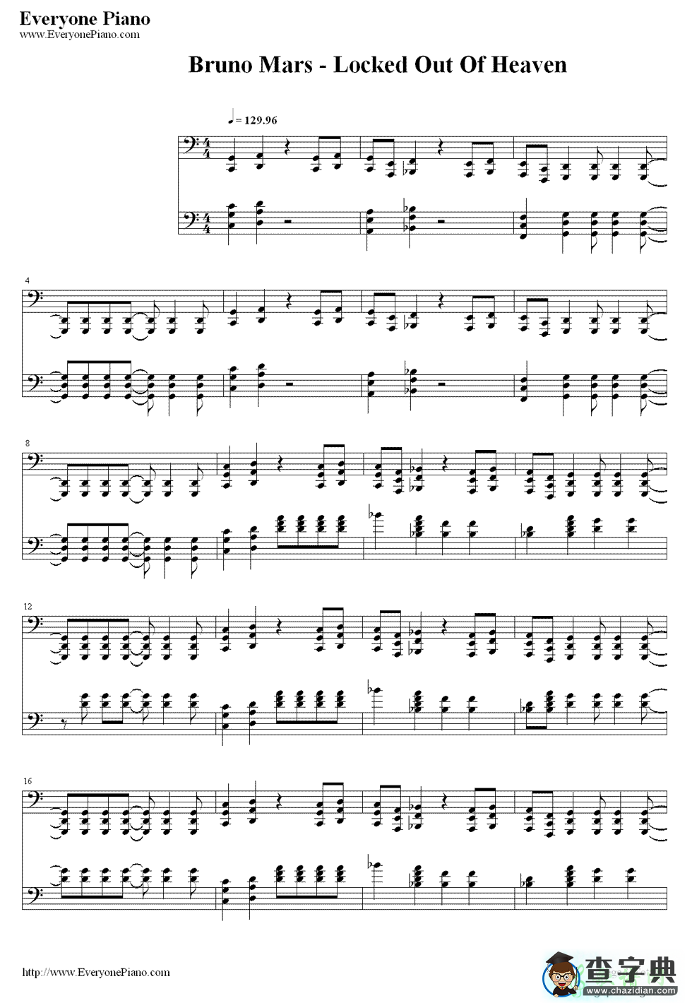 【Locked Out Of Heaven钢琴谱】Bruno Mars