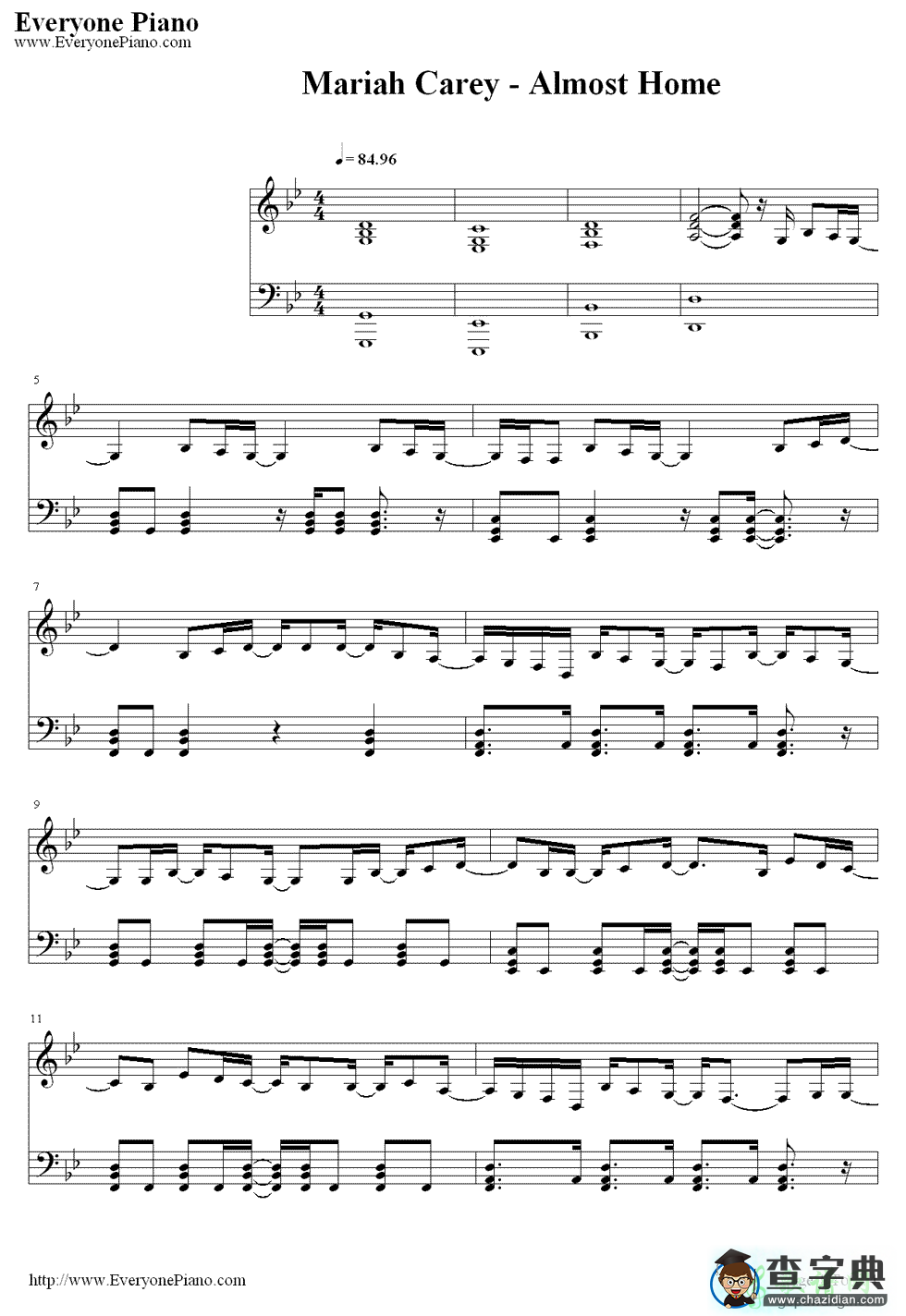 【Almost Home钢琴谱】Mariah Carey