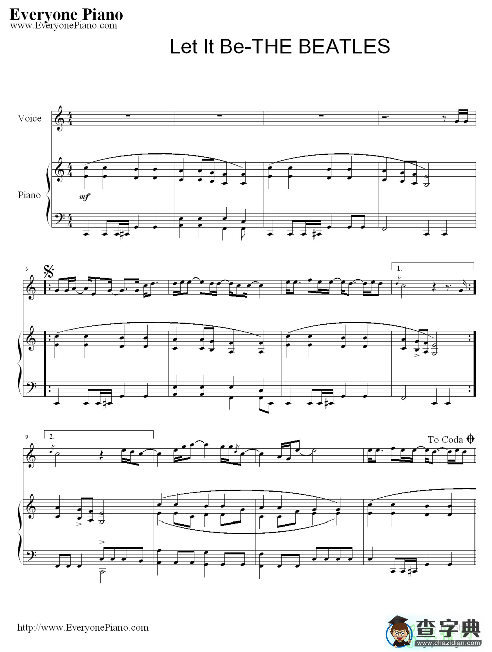 【Let It Be钢琴谱】The Beatles