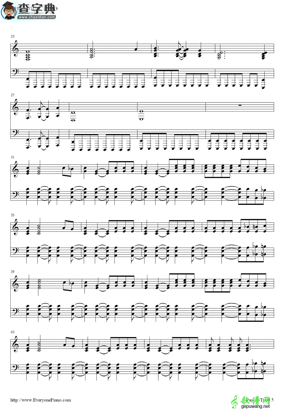 【One Way Or Another(Teenage Kicks)钢琴谱】五线谱