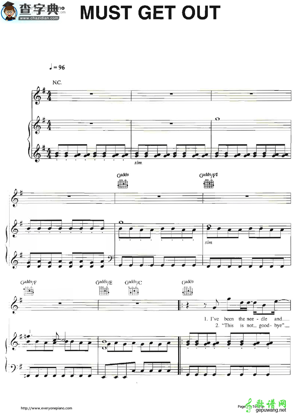 【Must Get Out钢琴谱】Maroon 5