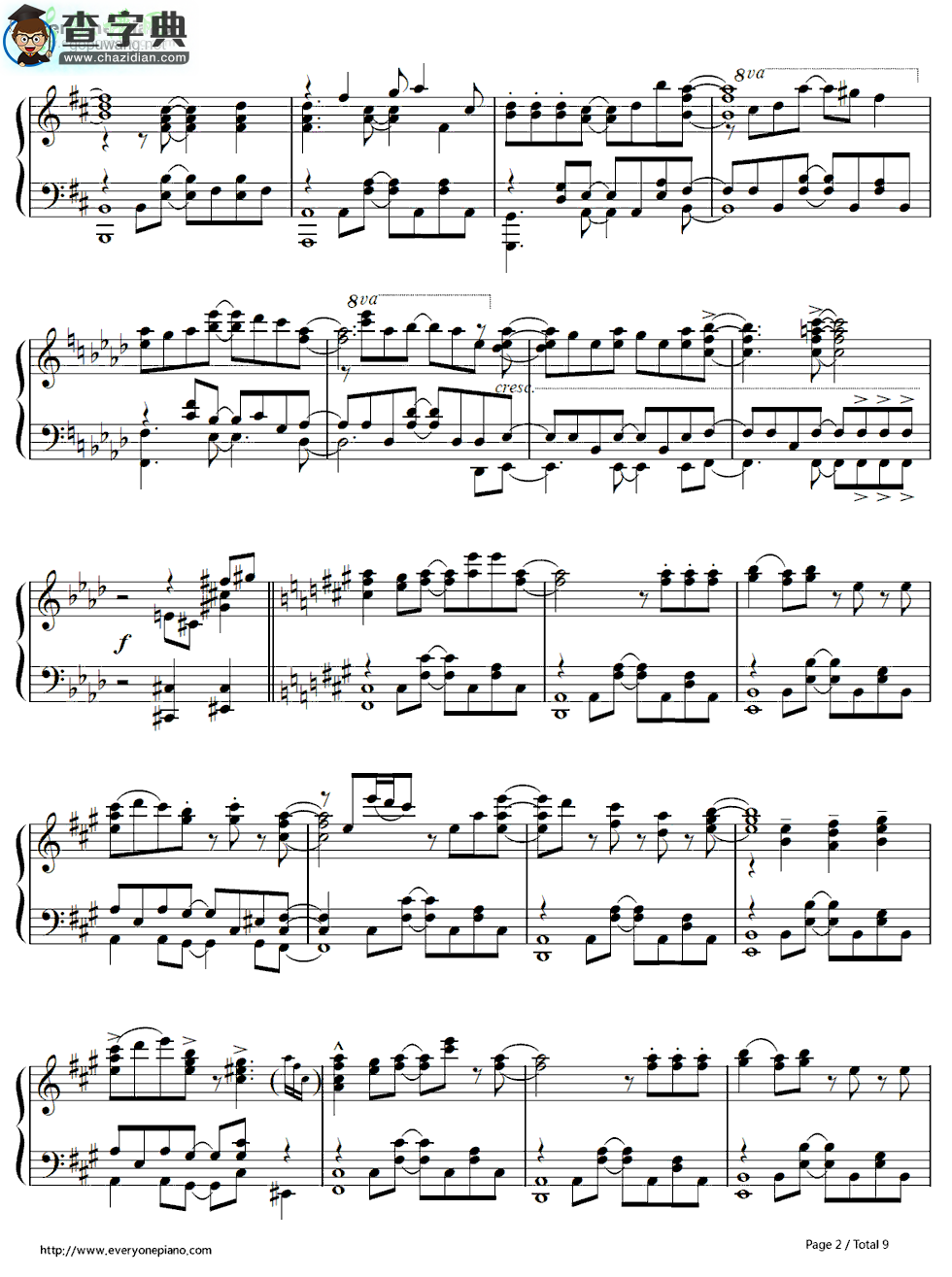 【比翼の羽根钢琴谱】缘之空主题曲五线谱