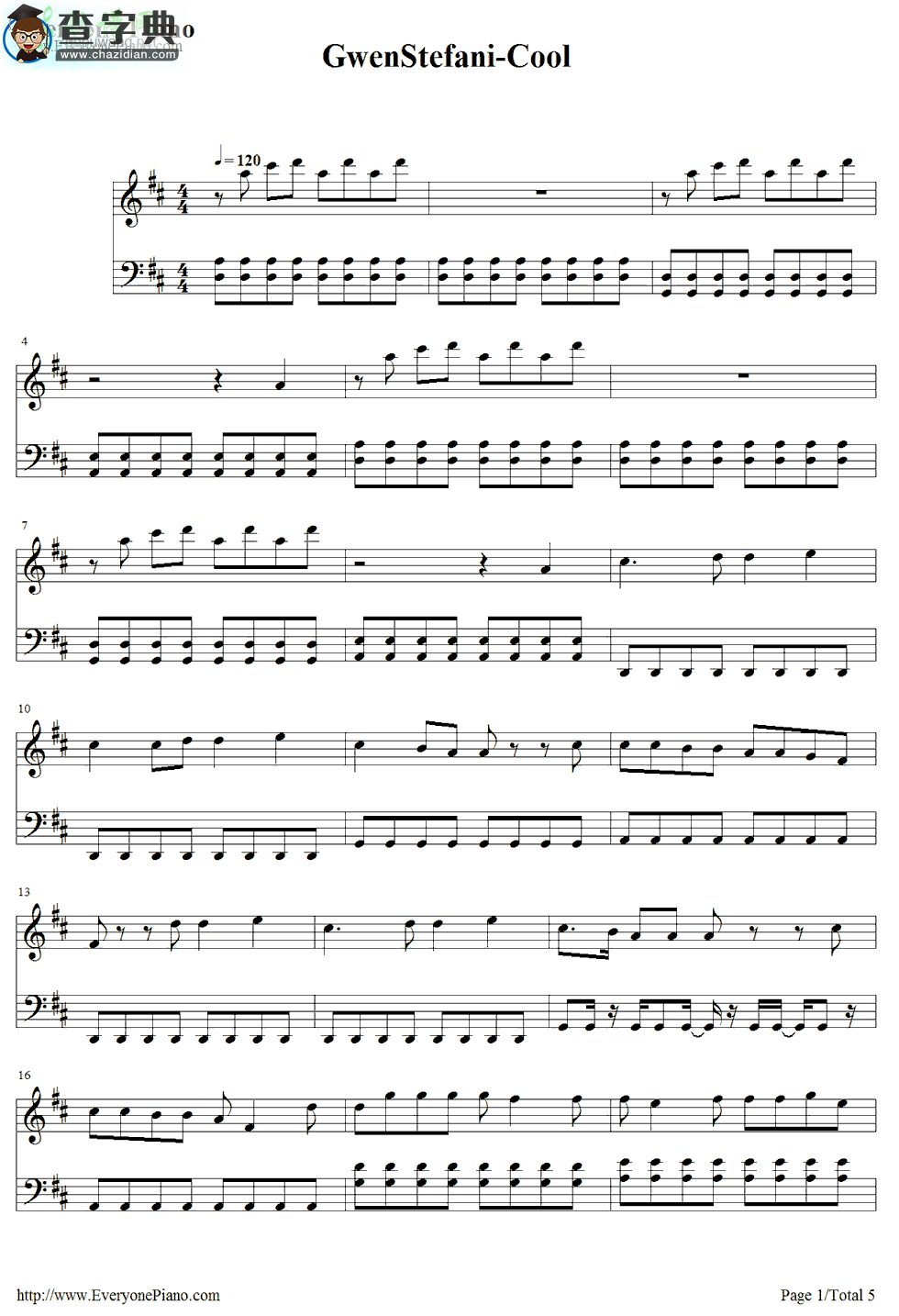 【Cool钢琴谱】Gwen Stefani