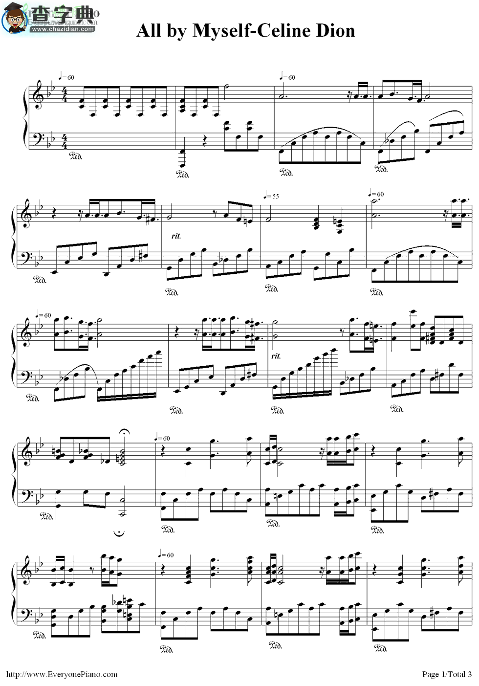 【All by Myself钢琴谱】Celine Dion