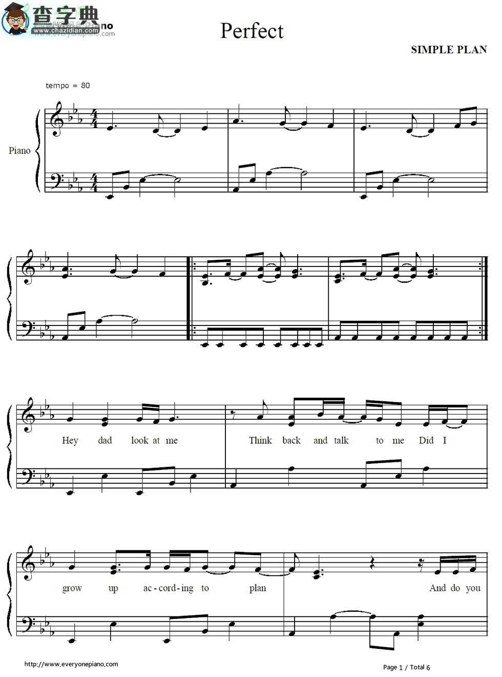 【Perfect钢琴谱】SimplePlan