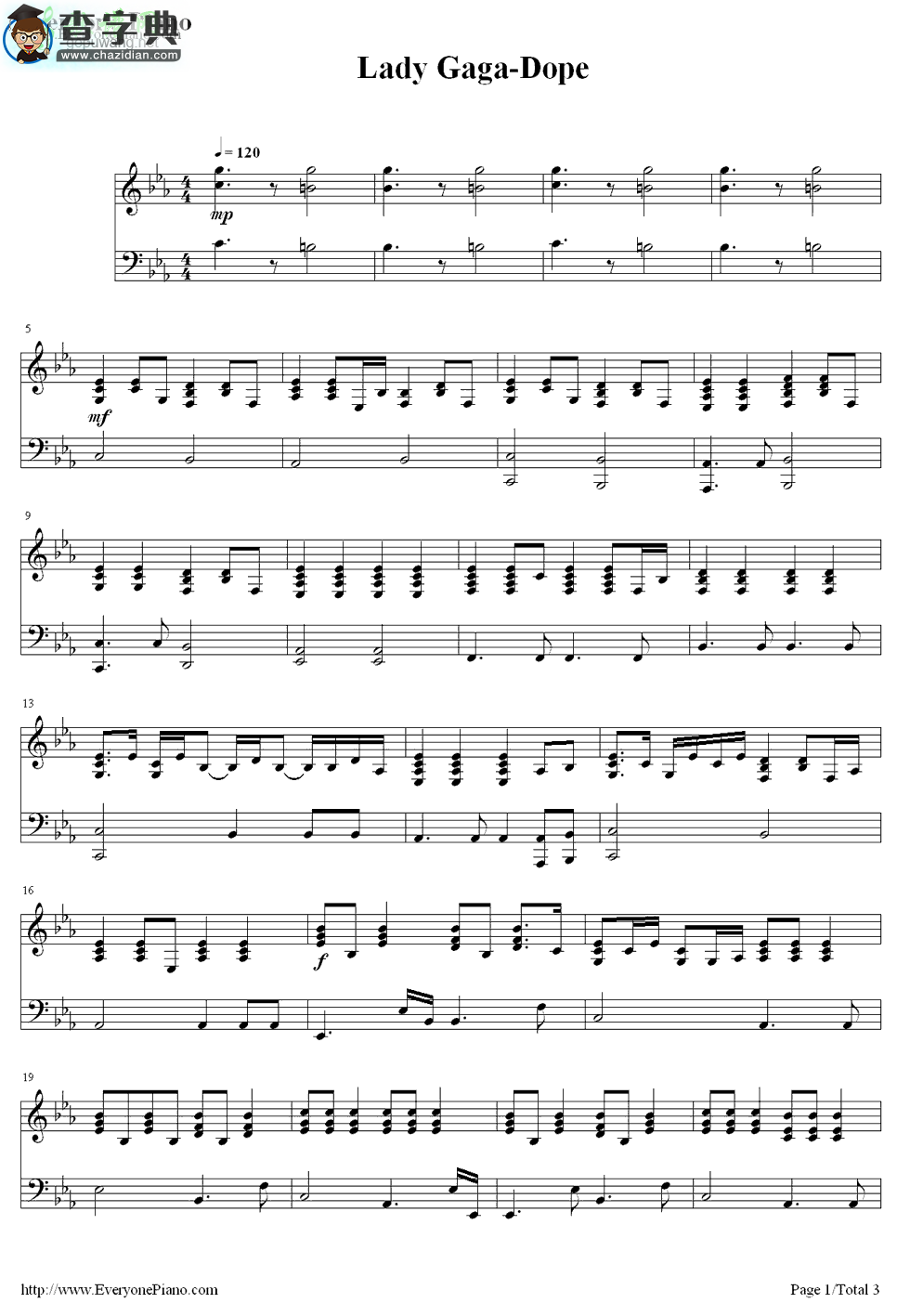 【Dope钢琴谱】Lady Gaga