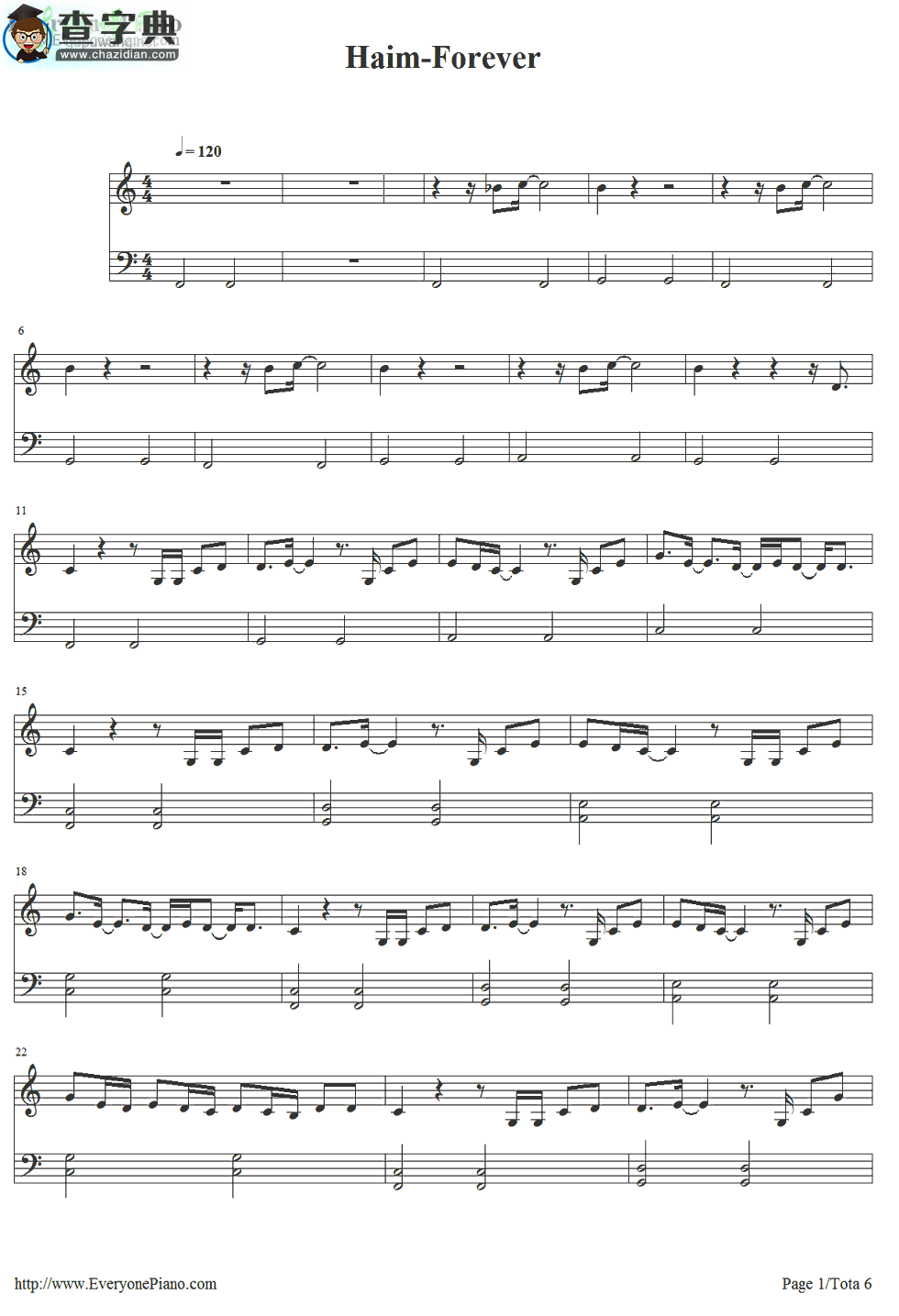 【Forever钢琴谱】Haim