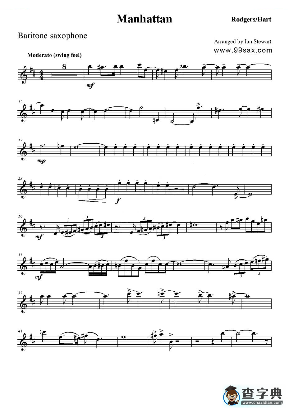 Manhattan Baritone Sax（四重奏上低音萨克斯分谱）萨克斯谱