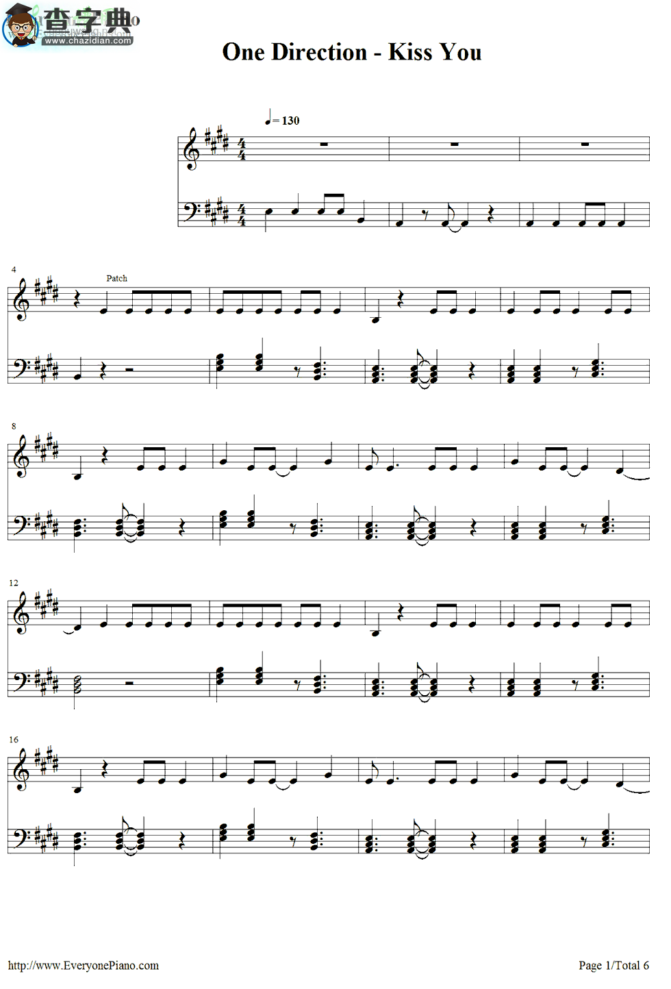 【Kiss You钢琴谱】One Direction