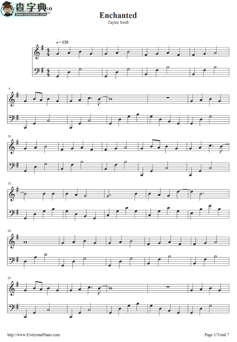 【Enchanted钢琴谱】Taylor Swift