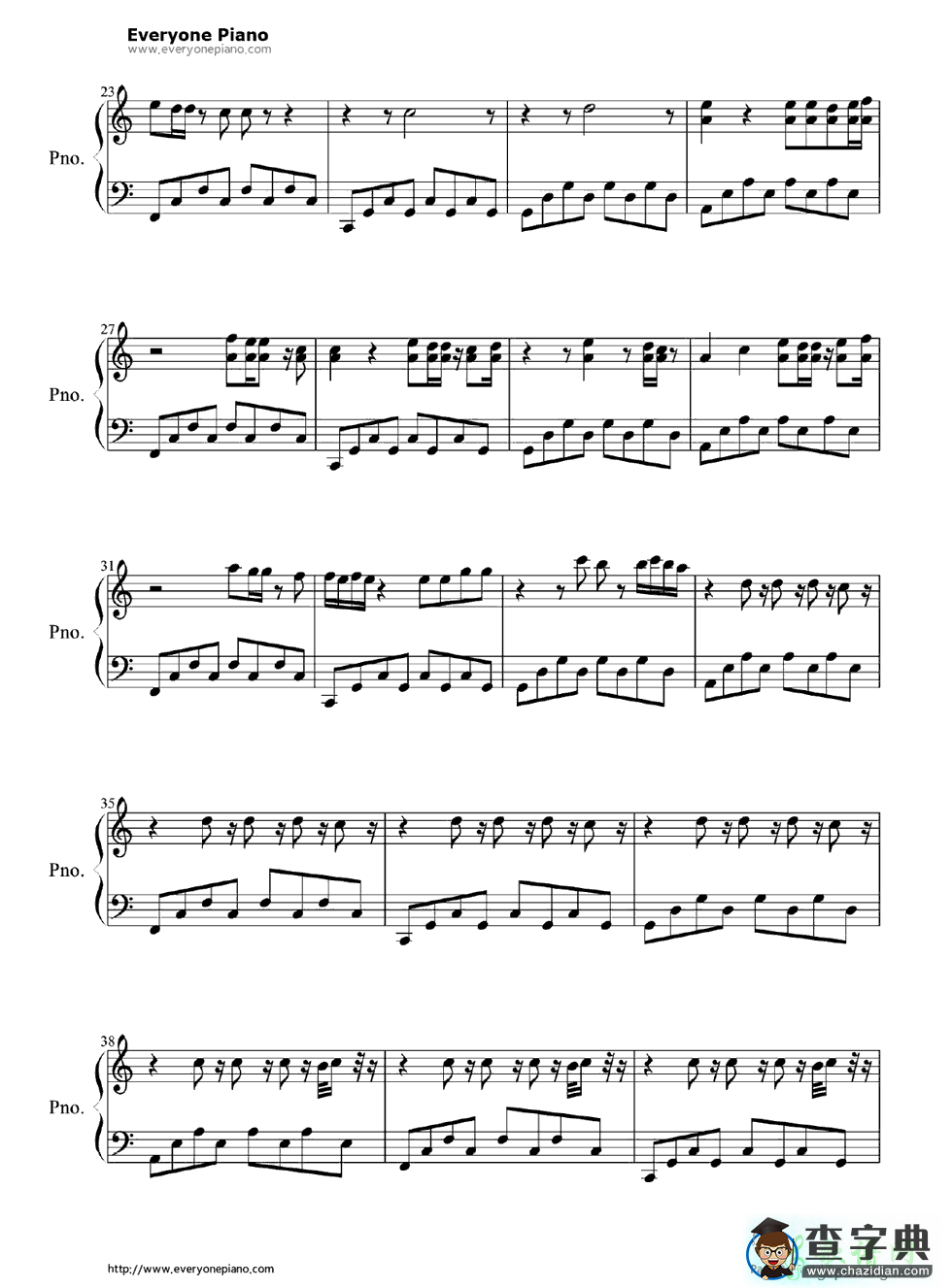 【Written in the Stars钢琴谱】五线谱