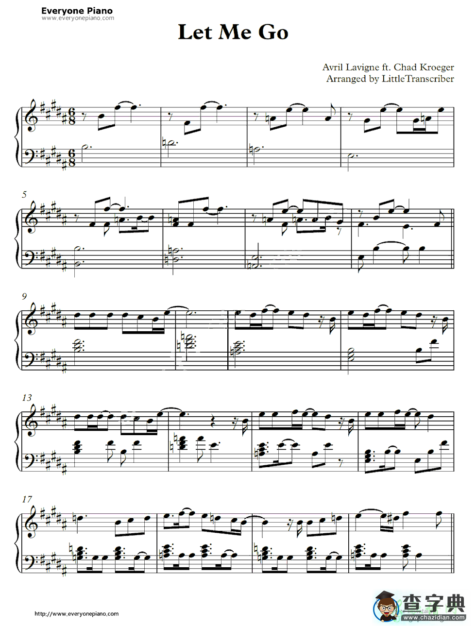 【Let Me Go钢琴谱】Avril Lavigne