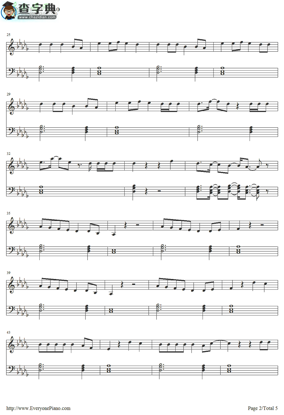 【Best Song Ever钢琴谱】One Direction