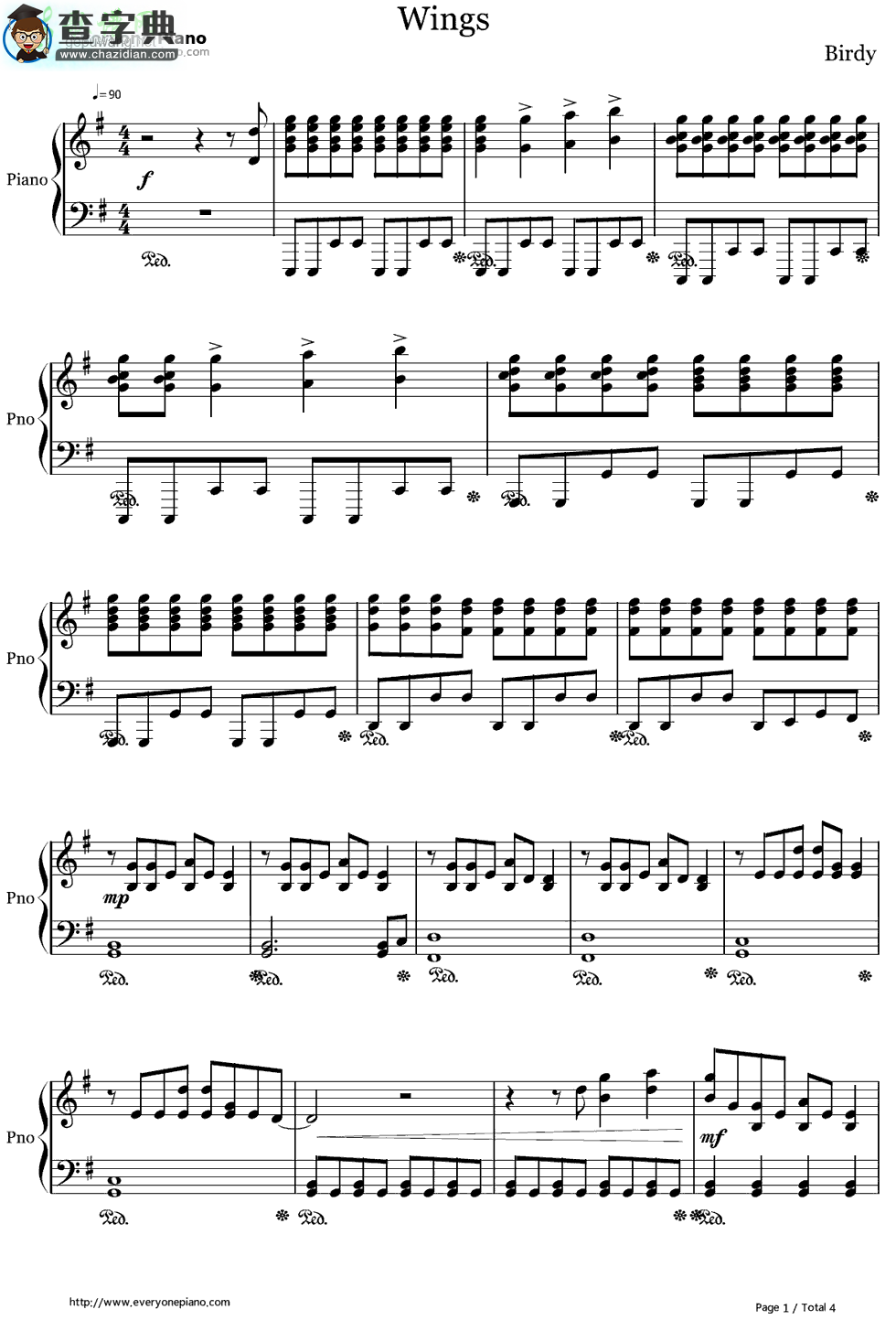 【Wings钢琴谱】Birdy