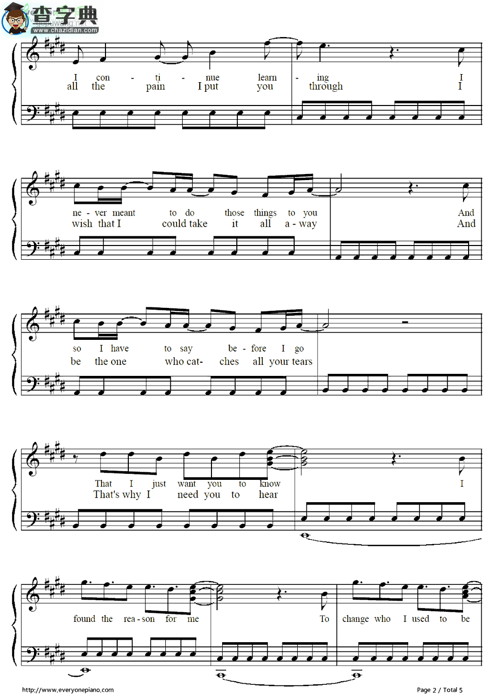 【The Reason钢琴谱】Hoobastank