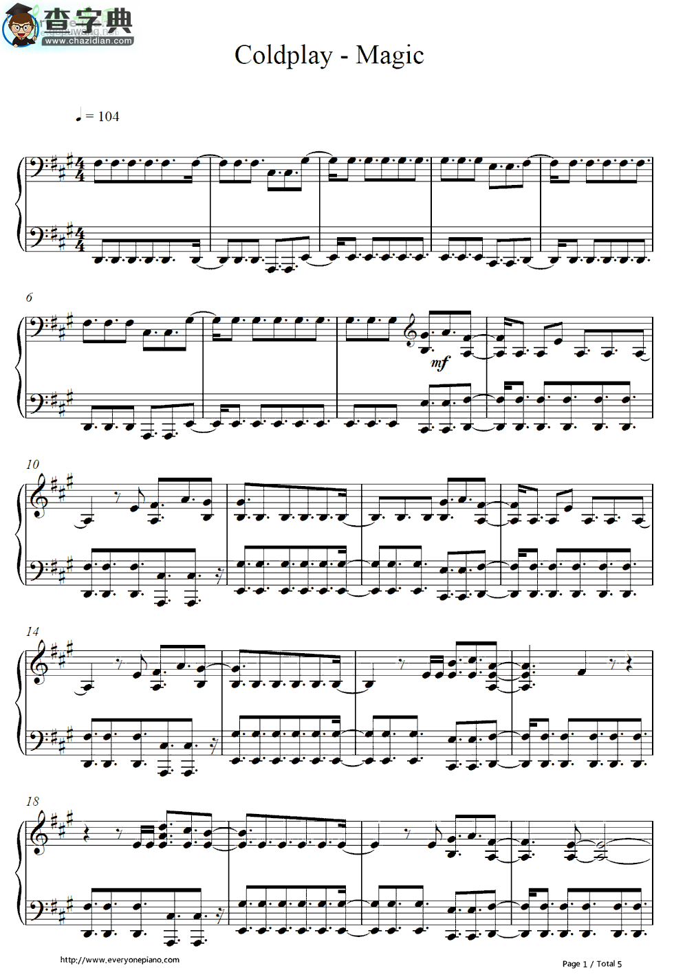 【Magic钢琴谱】Coldplay