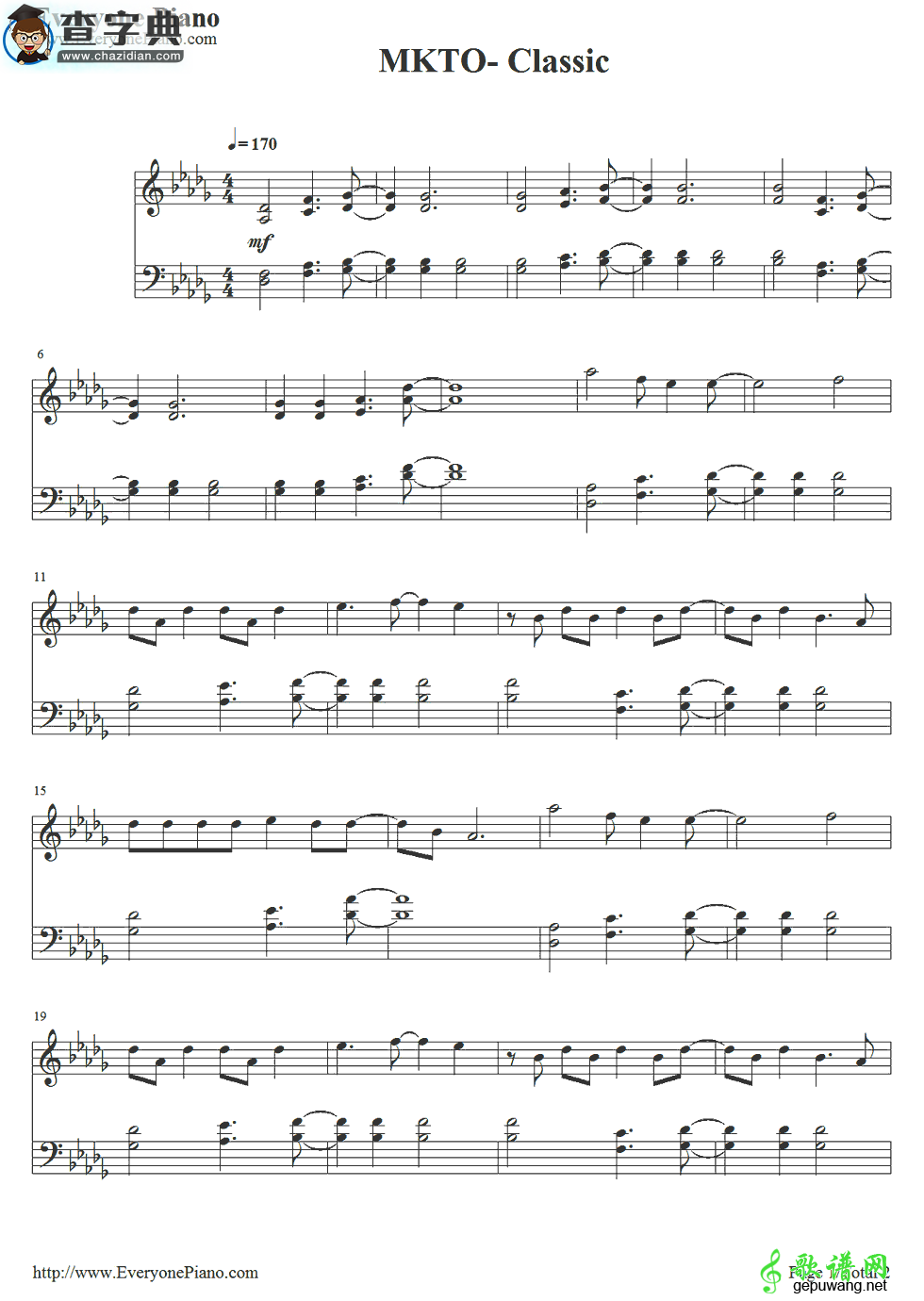 【Classic钢琴谱】MKTO