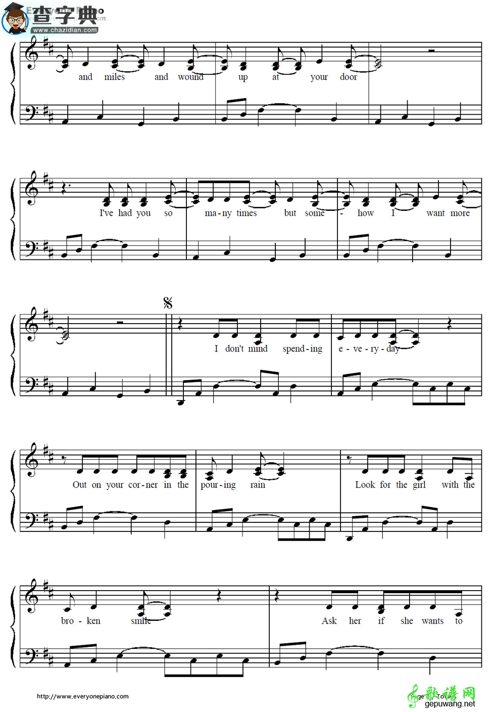 【She Will Be Loved钢琴谱】Maroon 5
