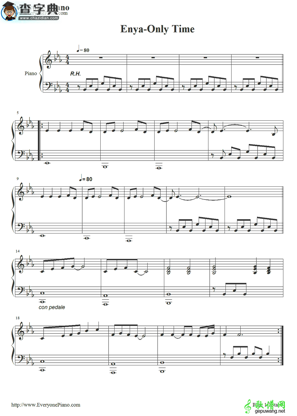 【Only Time钢琴谱】Enya