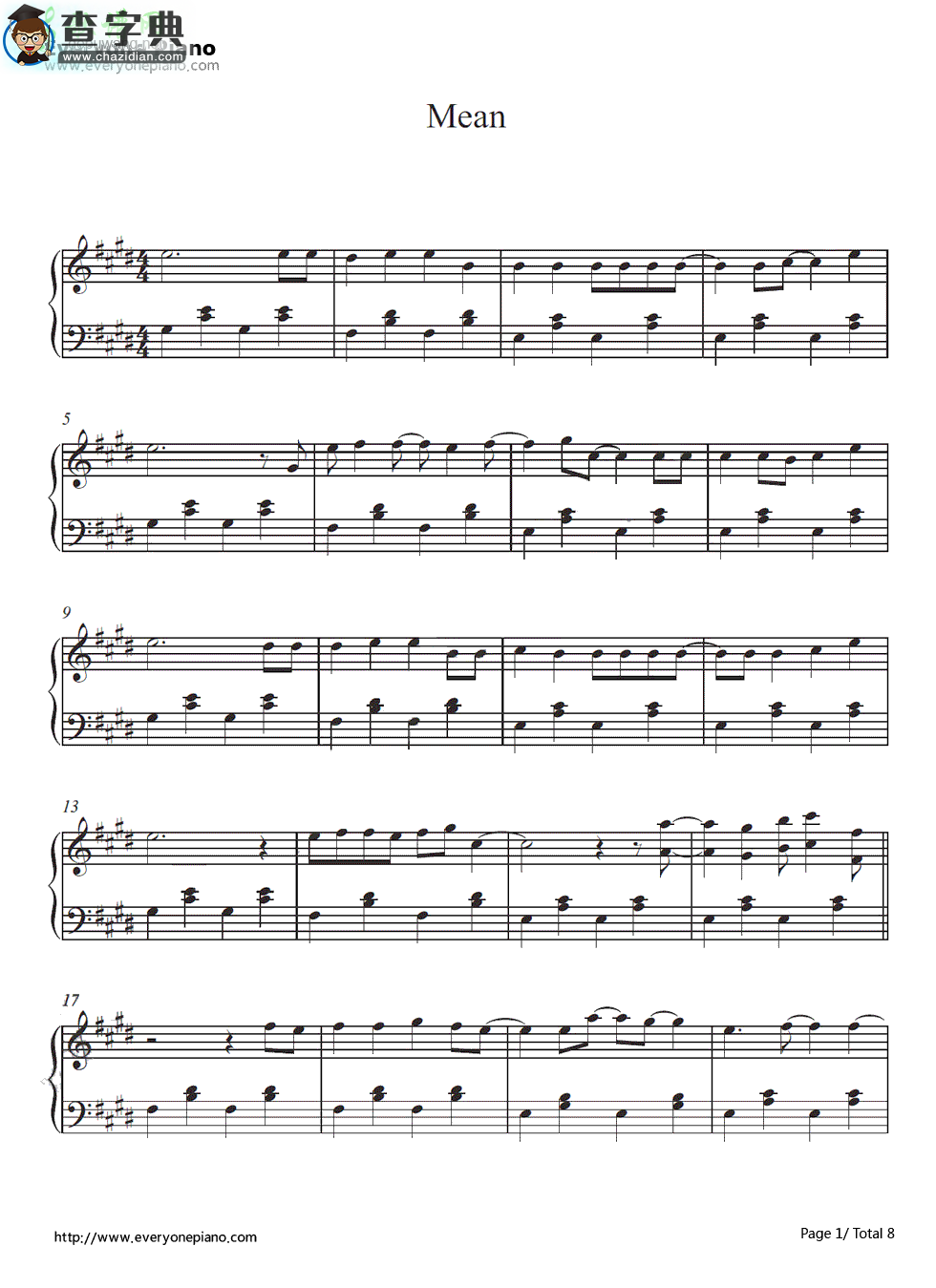 【Mean钢琴谱】Taylor Swift