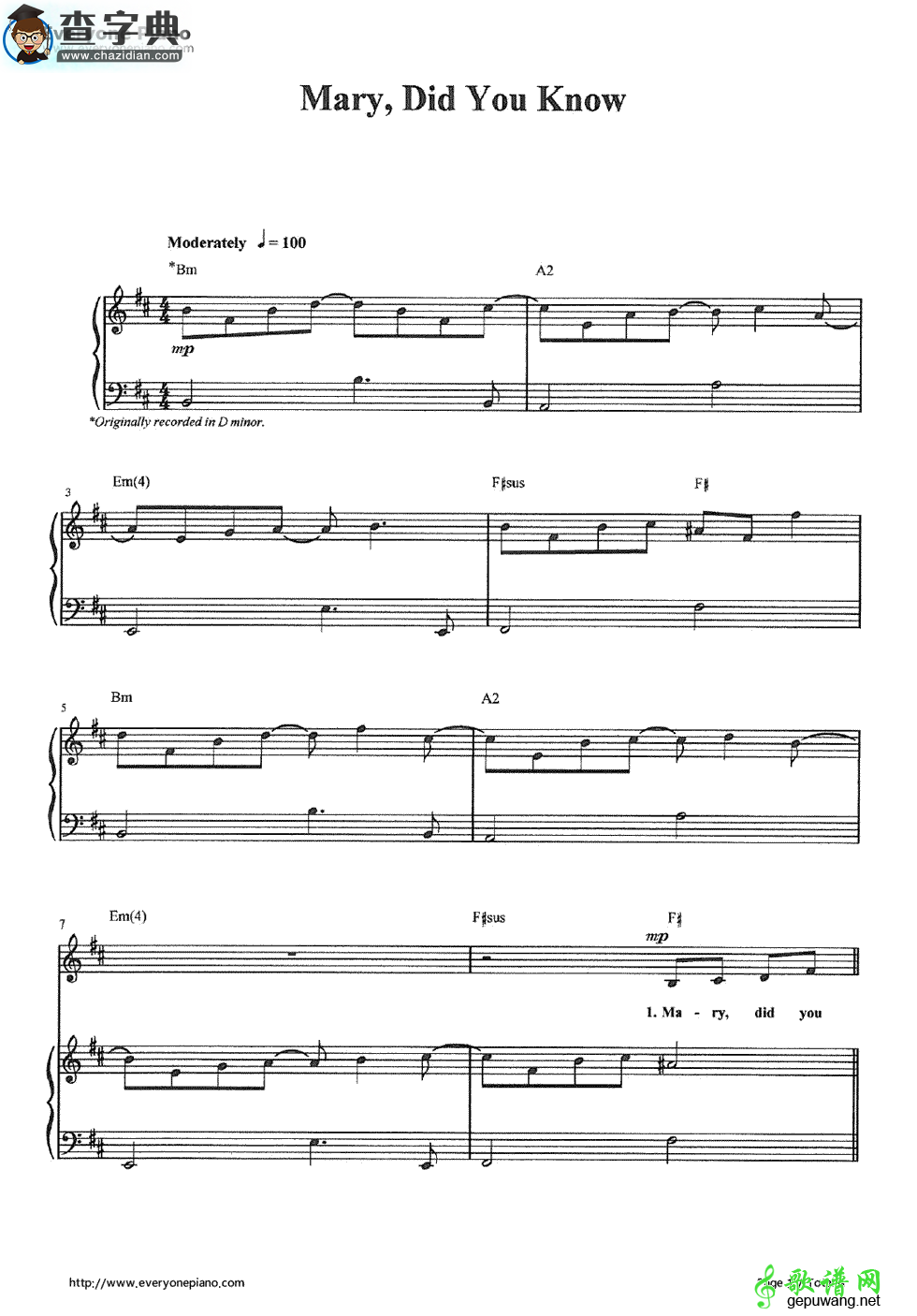 【Mary,Did You Know钢琴谱】Kathy Mattea