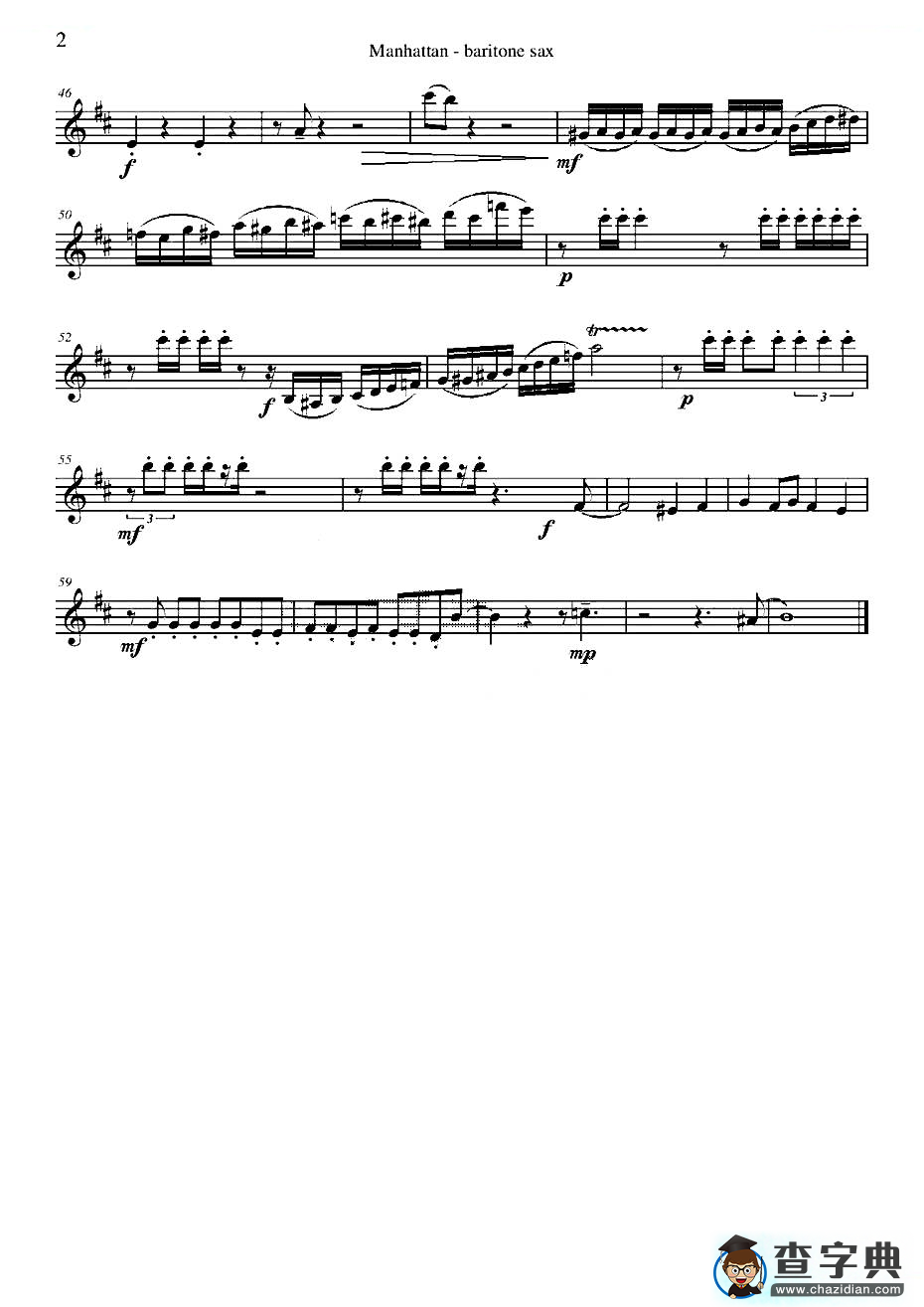 Manhattan Baritone Sax（四重奏上低音萨克斯分谱）萨克斯谱