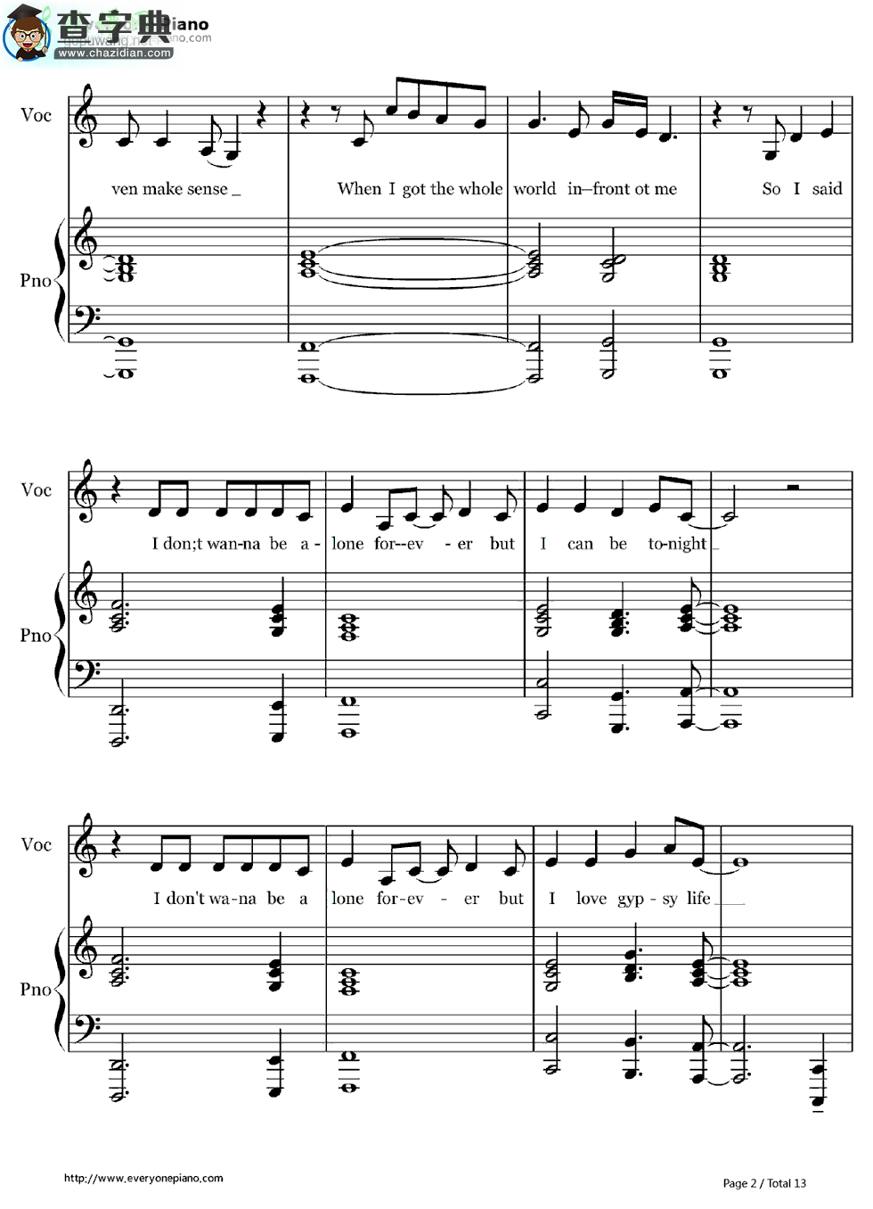 【Gypsy钢琴谱】Lady Gaga