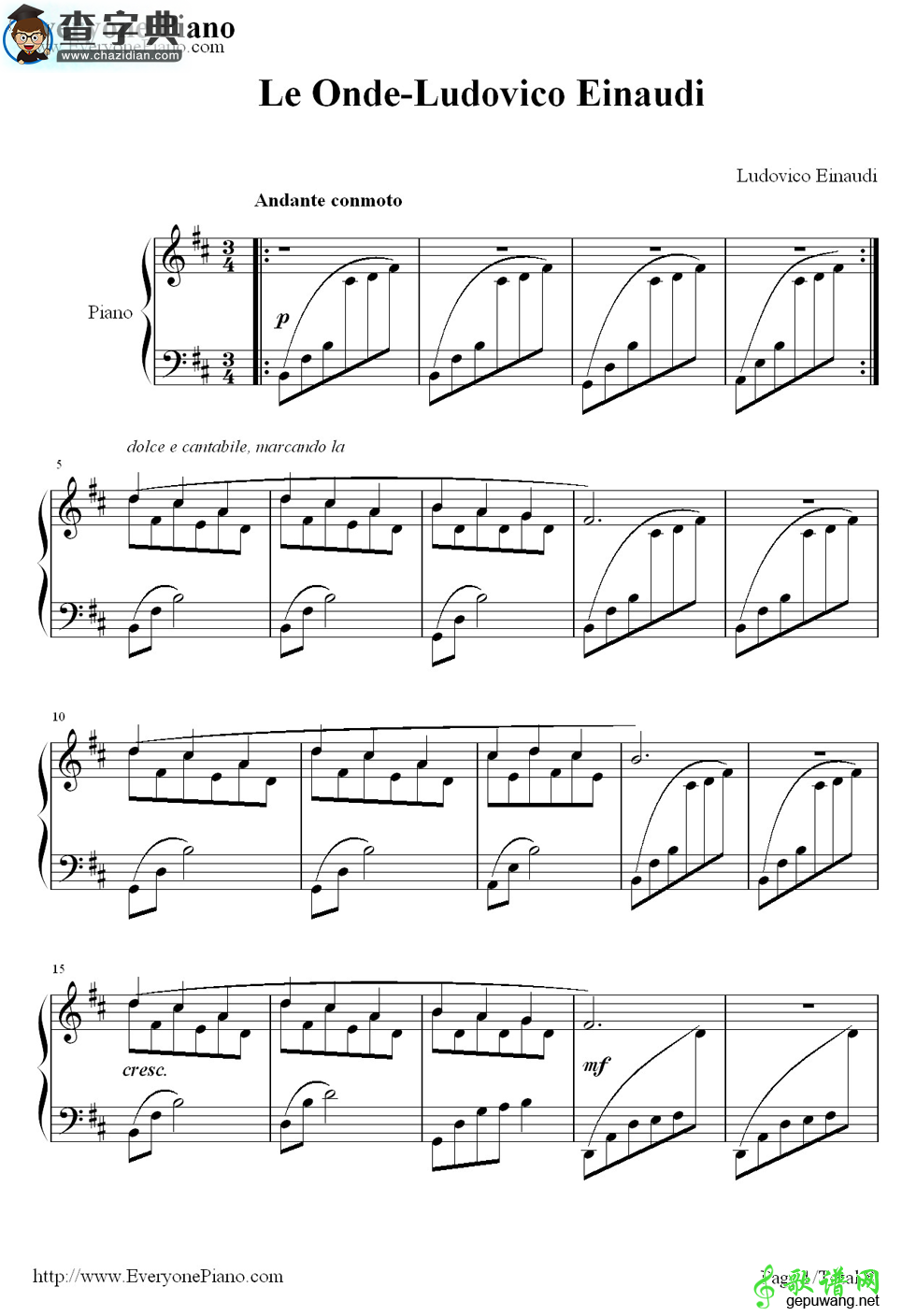 【Le Onde钢琴谱】Ludovico Einaudi