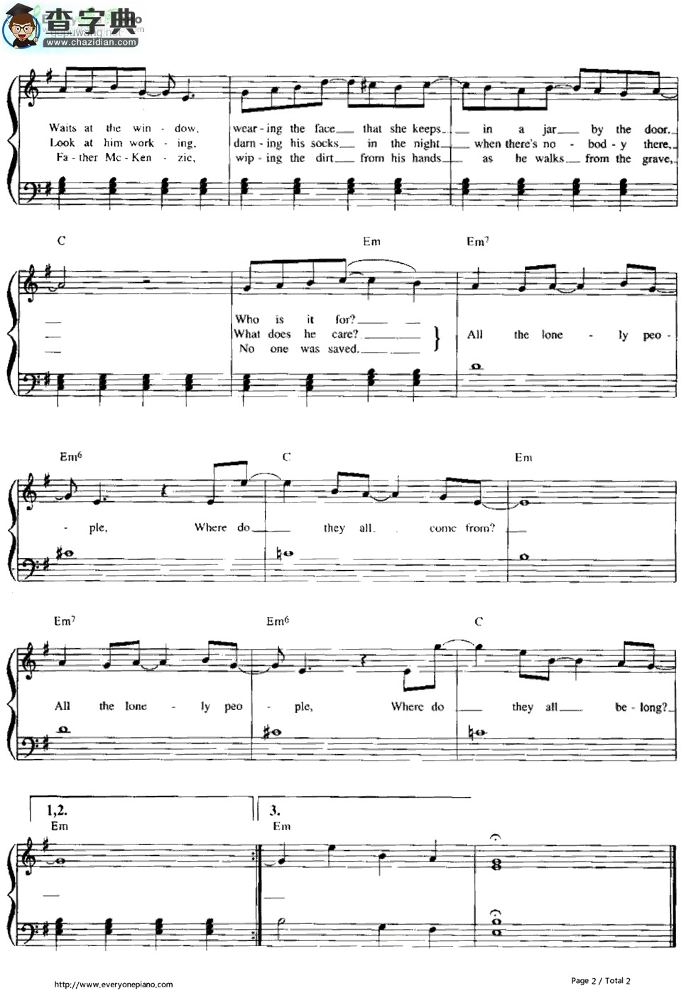 【Eleanor Rigby钢琴谱】The Beatles