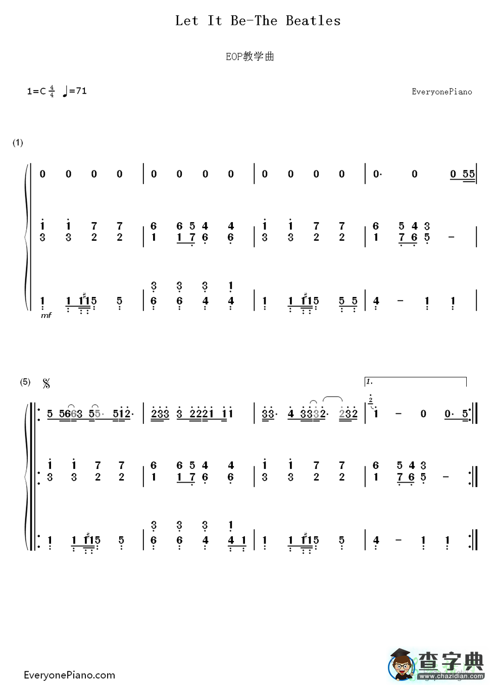 【Let It Be钢琴谱】The Beatles
