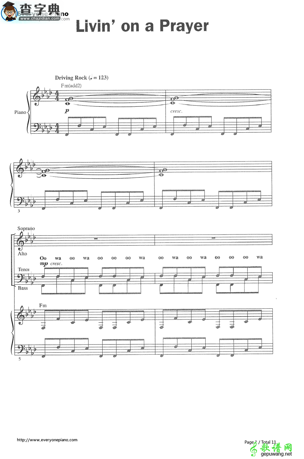 【Livinon a prayer钢琴谱】BonJovi邦乔维